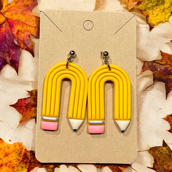 Pencil Arch Polymer Clay Dangle Earrings - Picture 2 of 2